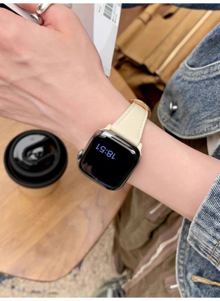 Leather Strap iwatch Replacement Strap Beige Suitable For iwatch 10 【46mm】 - Image 4